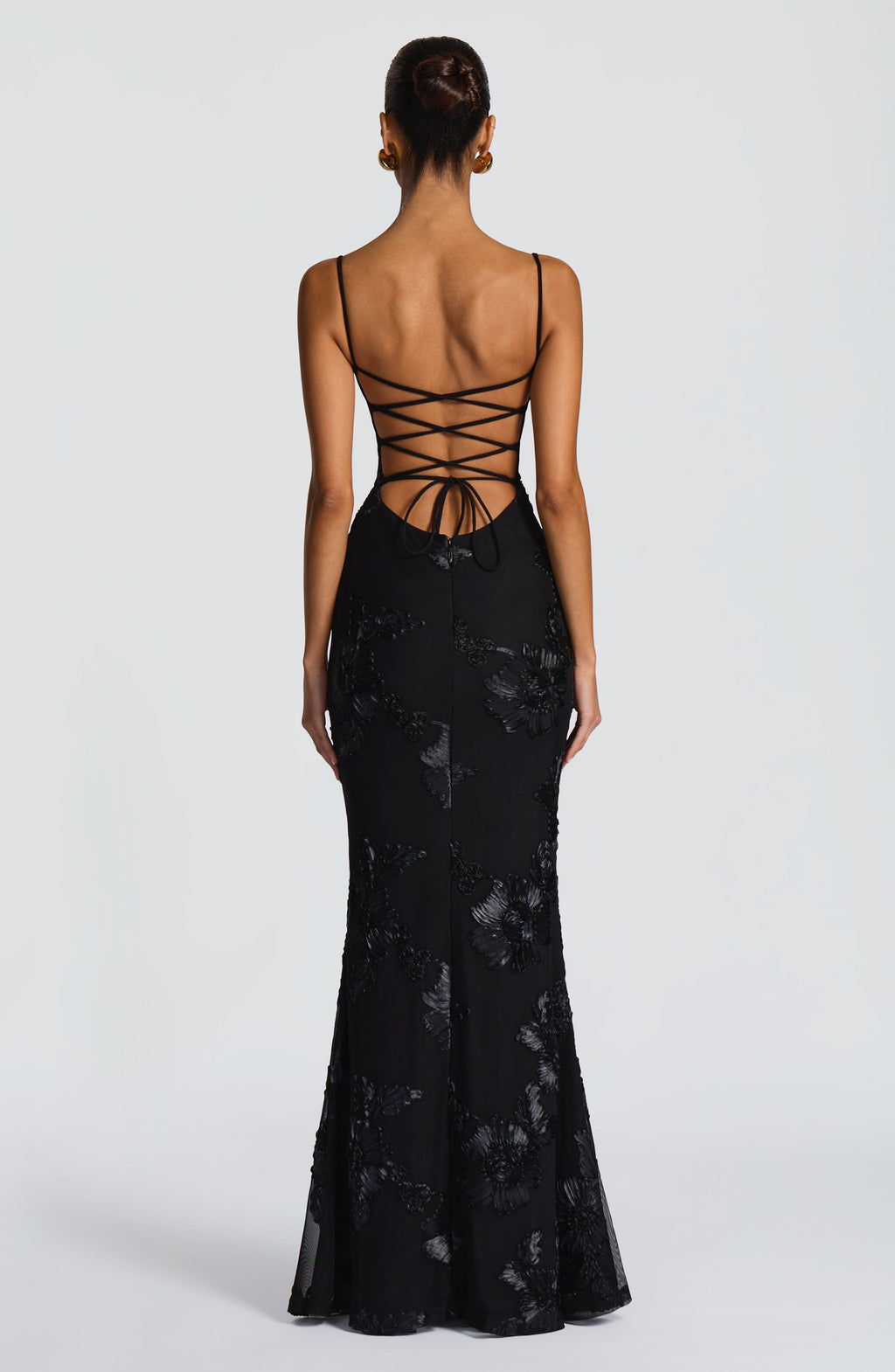 DALIA - Bodycon Flower Maxi Dress - Black