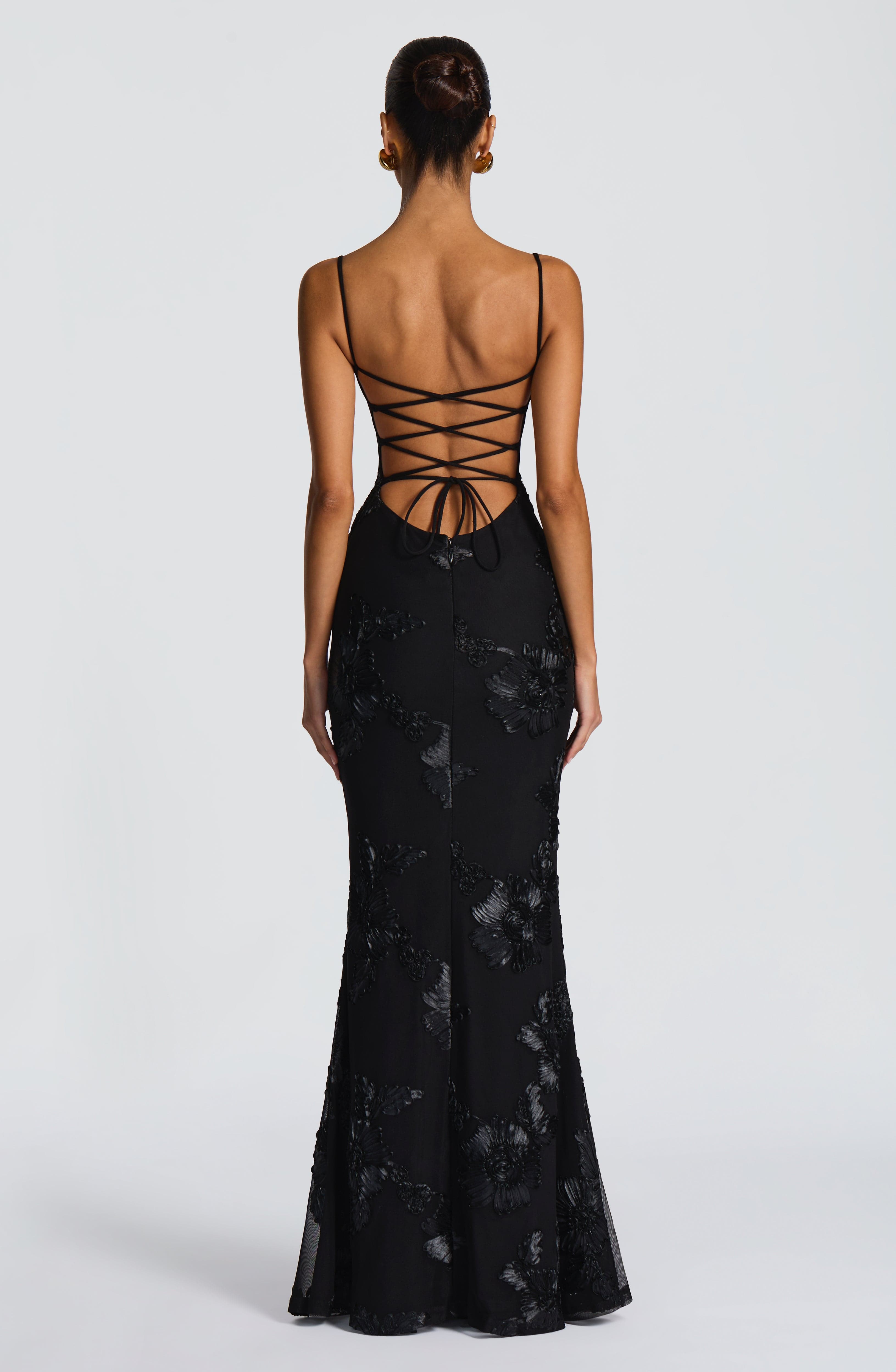 DALIA - Bodycon Flower Maxi Dress - Black