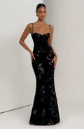 DALIA - Bodycon Flower Maxi Dress - Black
