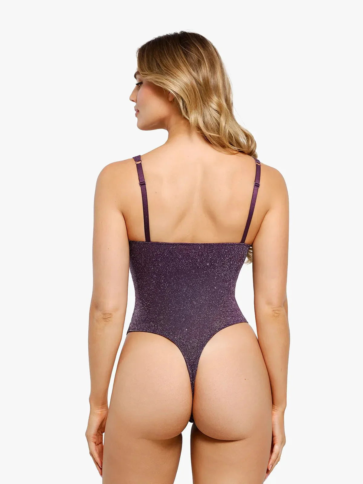 DALIA - Shapewear Ruched Metallic Knit Square Neck Slimming Bodysuit