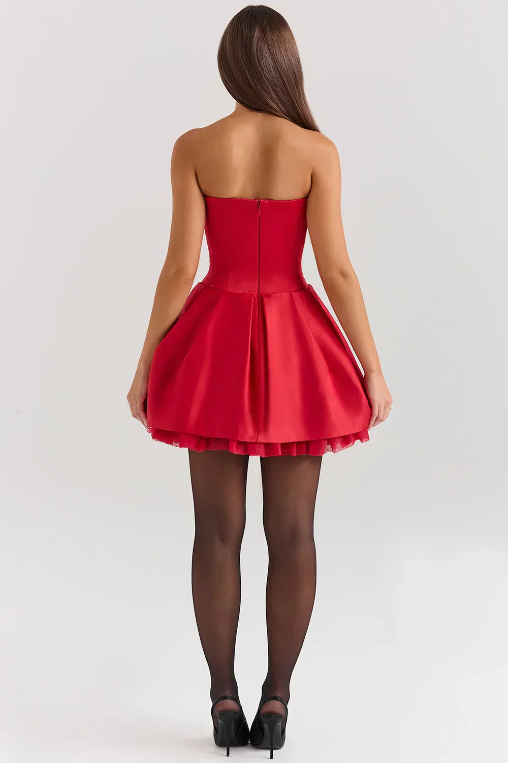 DALIA - Red Satin Detachable Bow Mini Dress - Red
