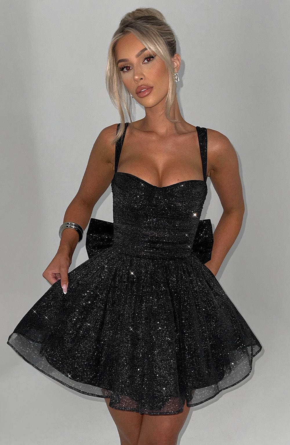 DALIA - Sparkle Mini Dress - Black