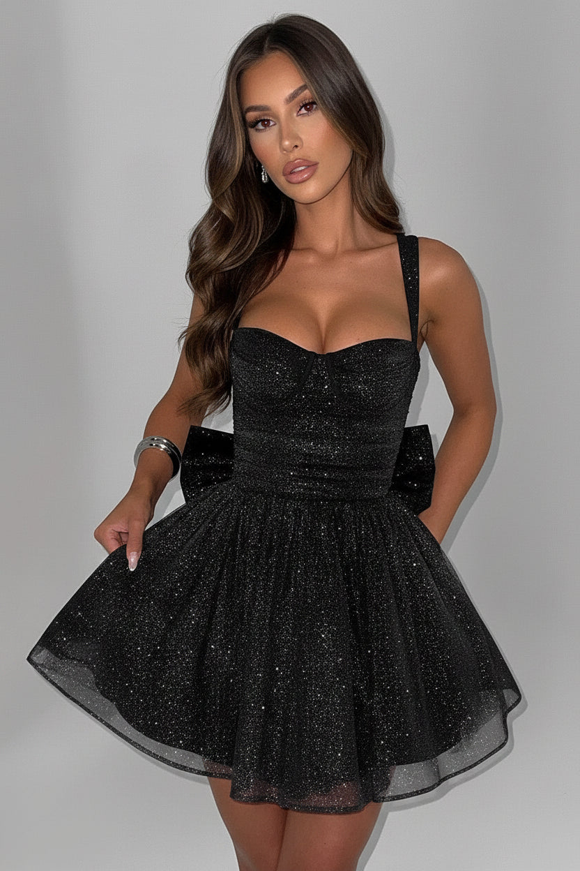 DALIA - Sparkle Mini Dress - Black
