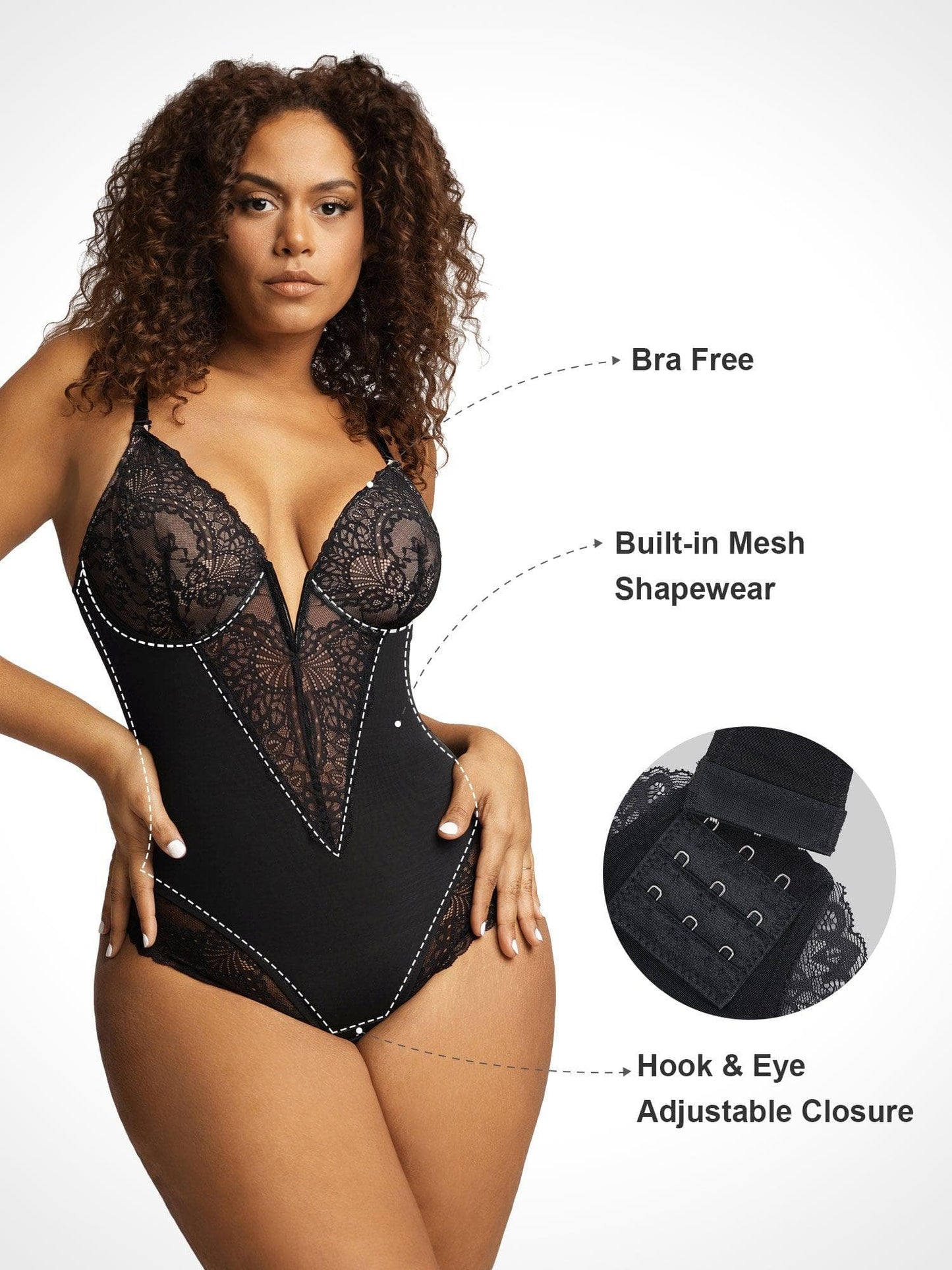 DALIA - Shapewear Lace Deep-V Neck Bodysuits or Faux Leather Skirts