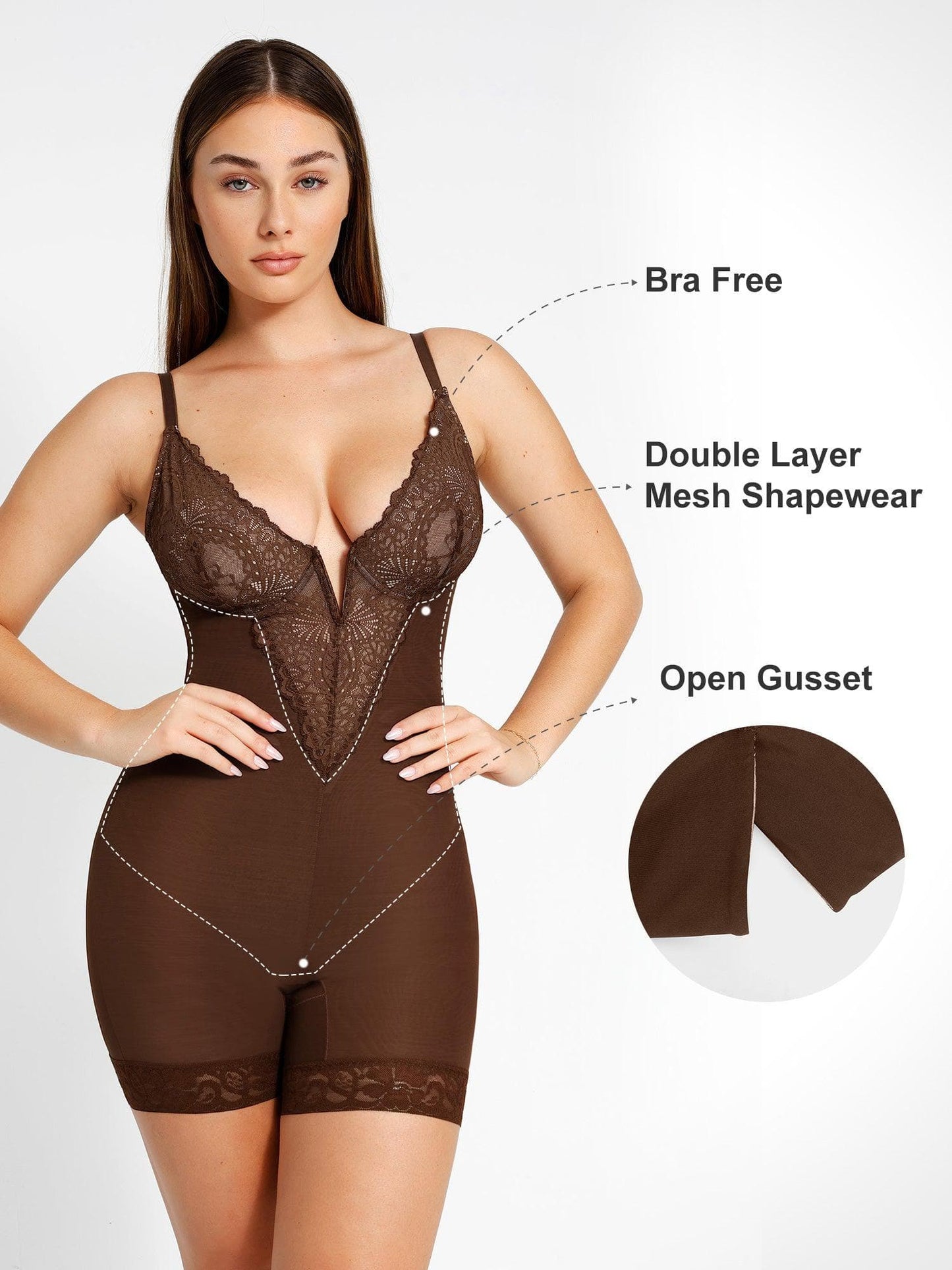 DALIA - Shapewear Lace Deep-V Neck Bodysuits or Faux Leather Skirts