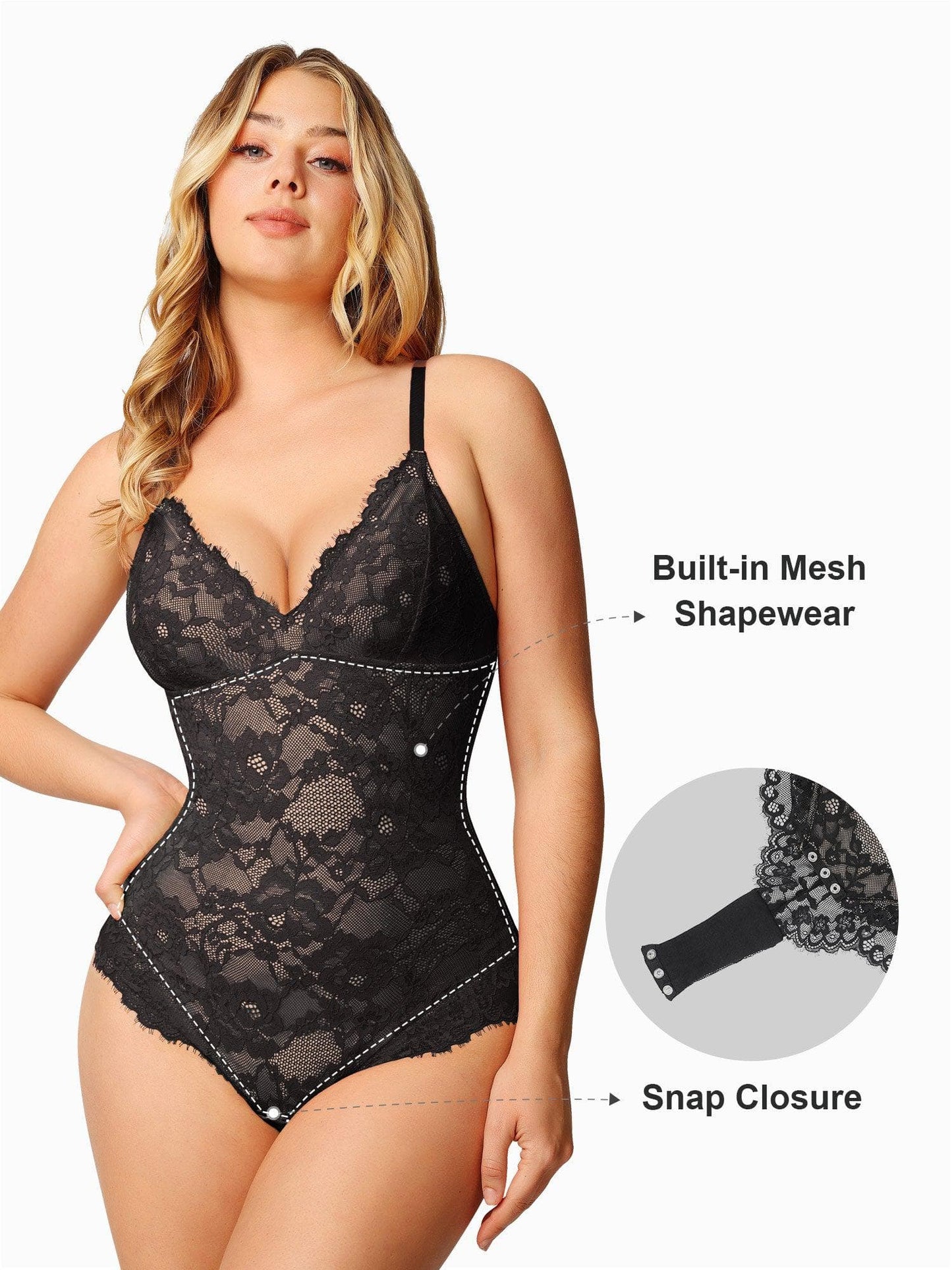 DALIA - Shapewear Lace Deep-V Neck Bodysuits or Faux Leather Skirts