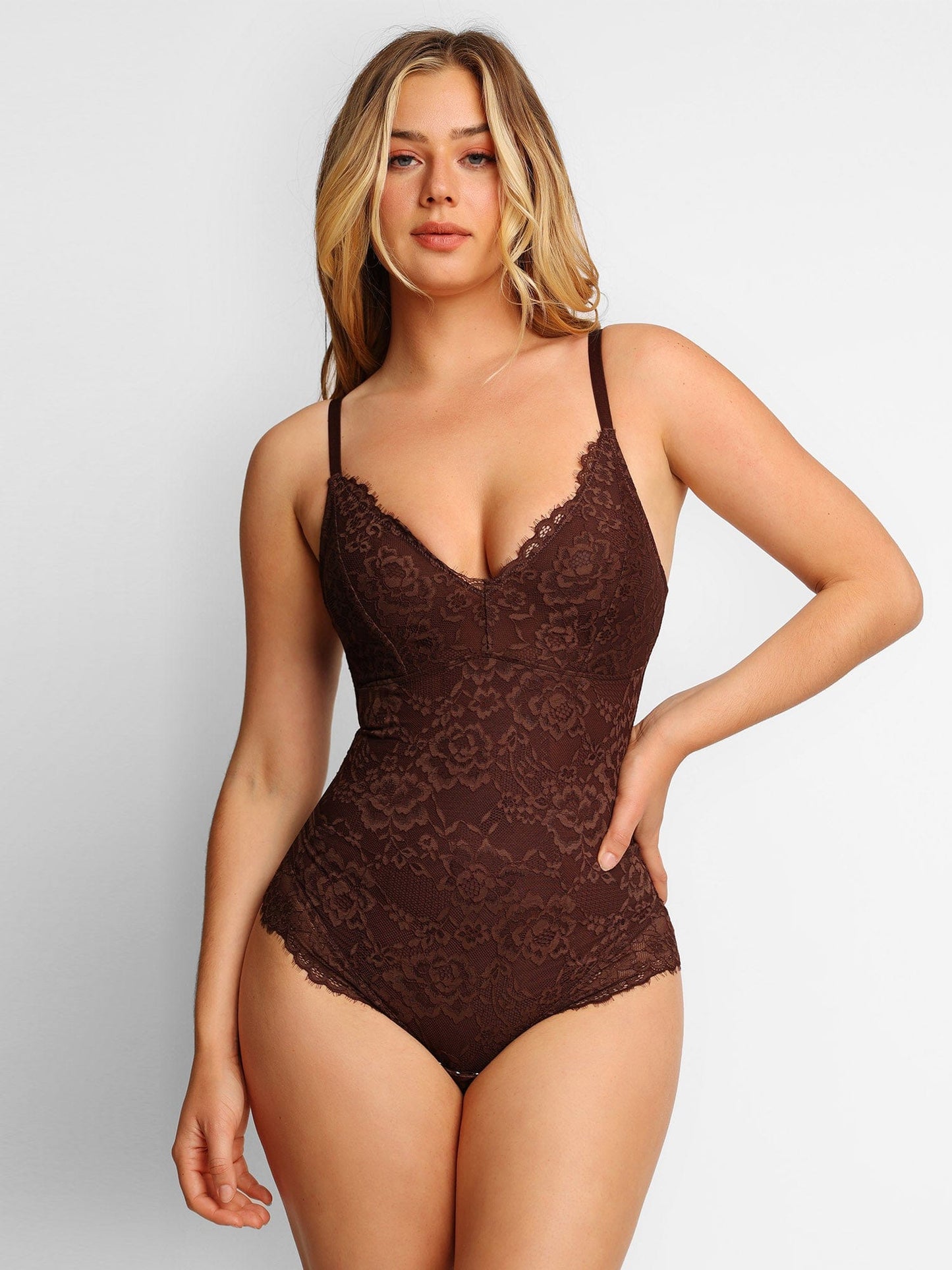 DALIA - Shapewear Lace Deep-V Neck Bodysuits or Faux Leather Skirts