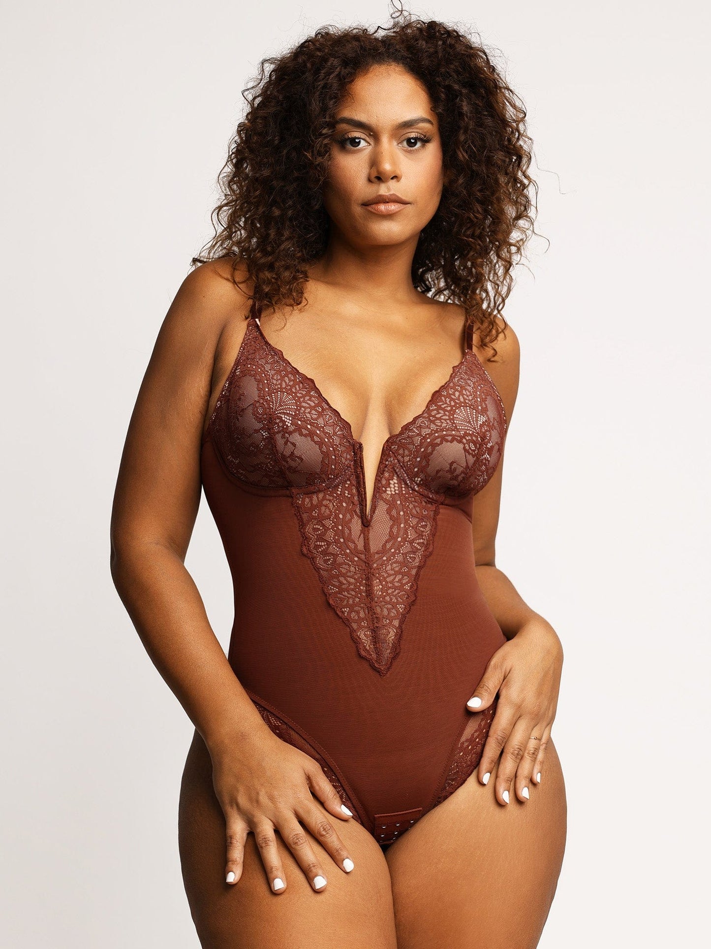 DALIA - Shapewear Lace Deep-V Neck Bodysuits or Faux Leather Skirts