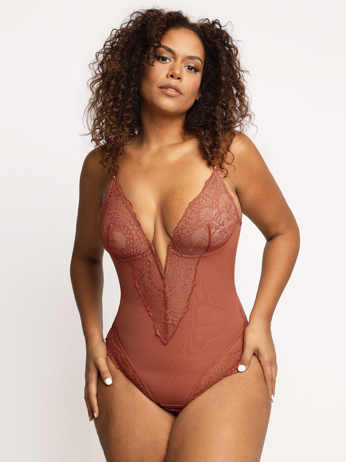 DALIA - Shapewear Lace Deep-V Neck Bodysuits or Faux Leather Skirts