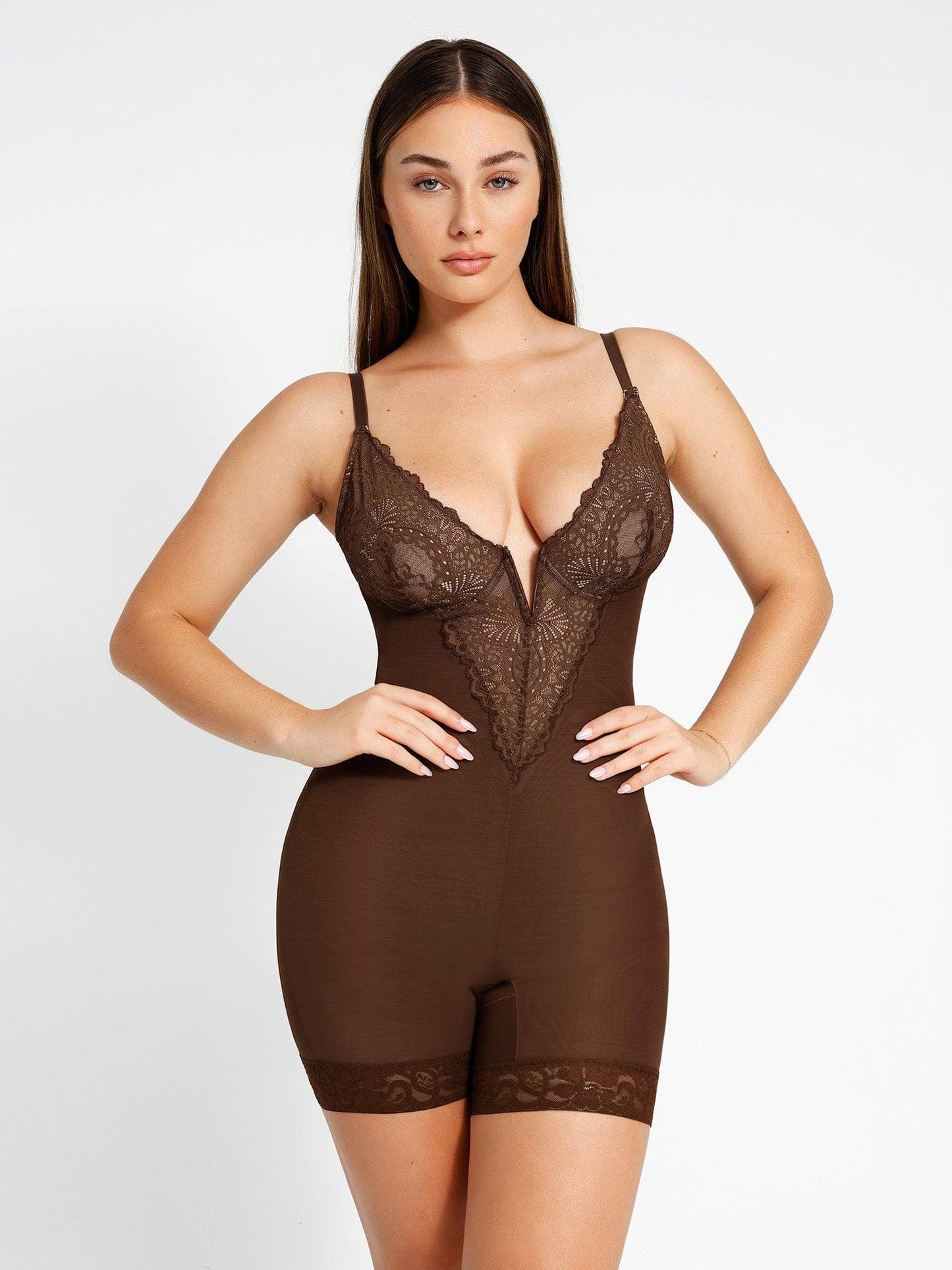 DALIA - Shapewear Lace Deep-V Neck Bodysuits or Faux Leather Skirts