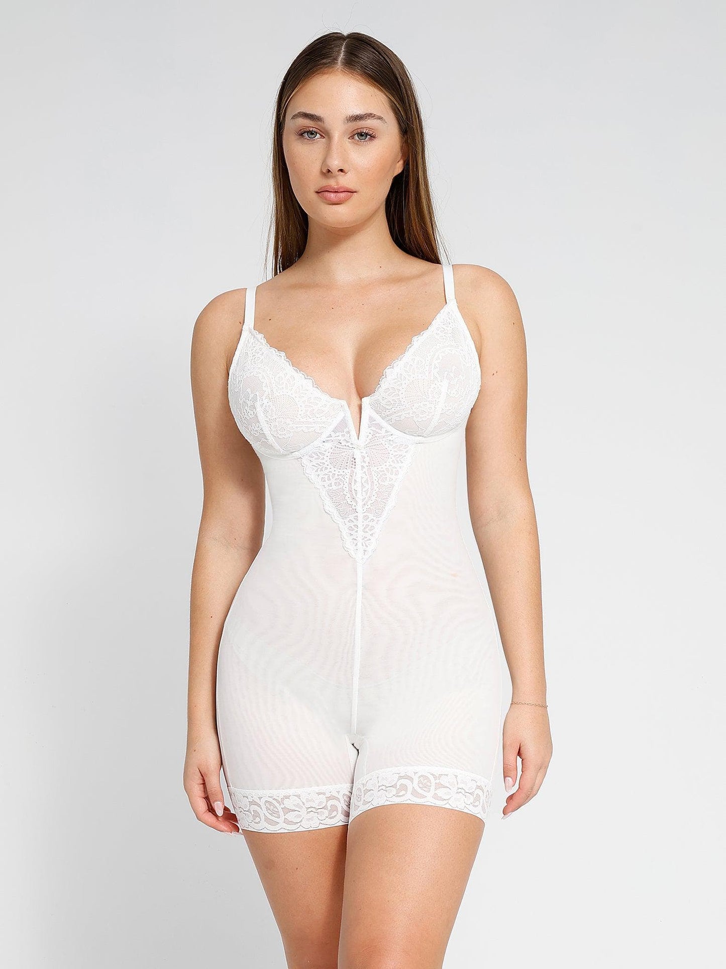DALIA - Shapewear Lace Deep-V Neck Bodysuits or Faux Leather Skirts