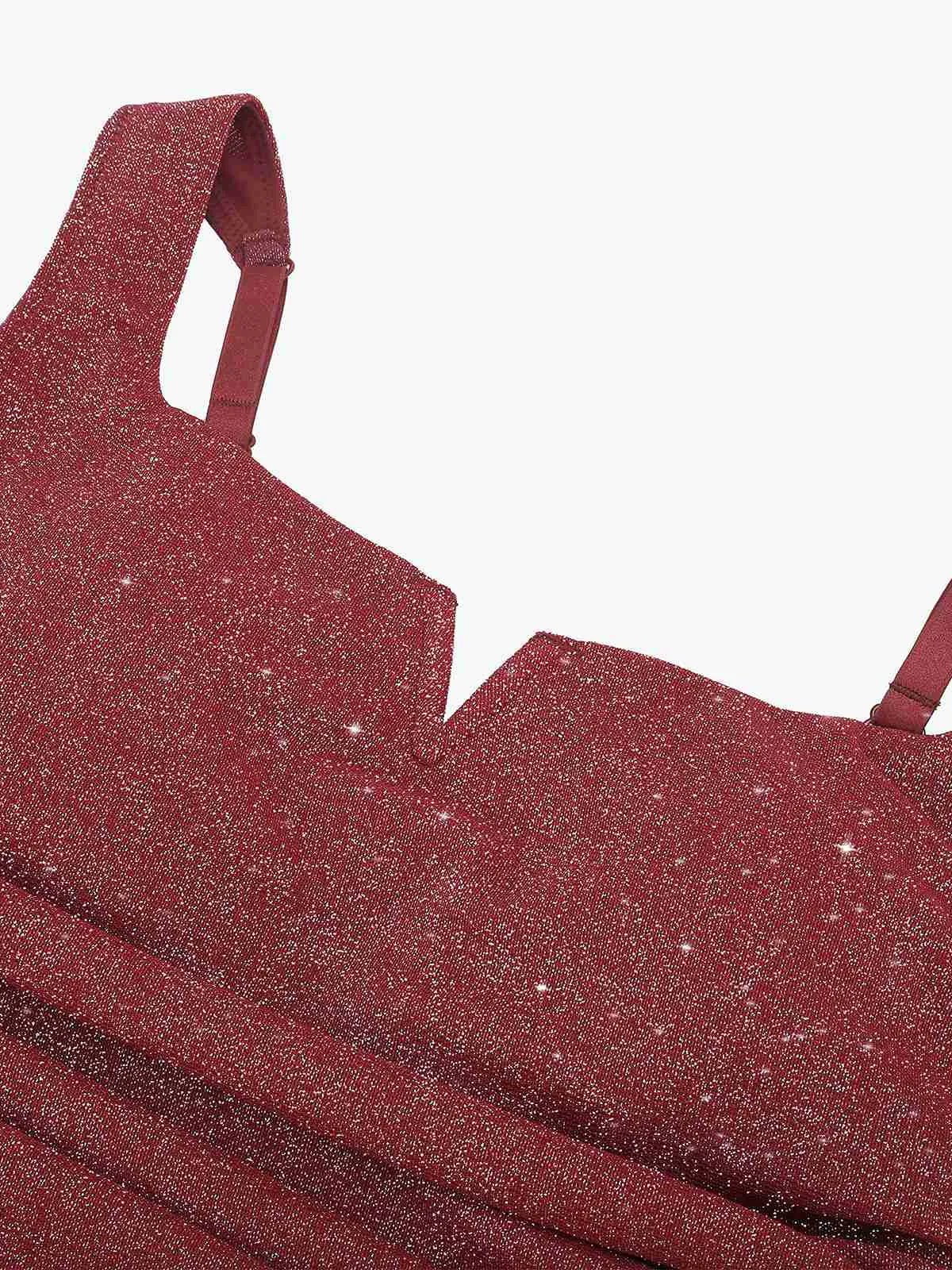 DALIA - Shapewear Ruched Metallic Knit Square Neck Slimming Bodysuit