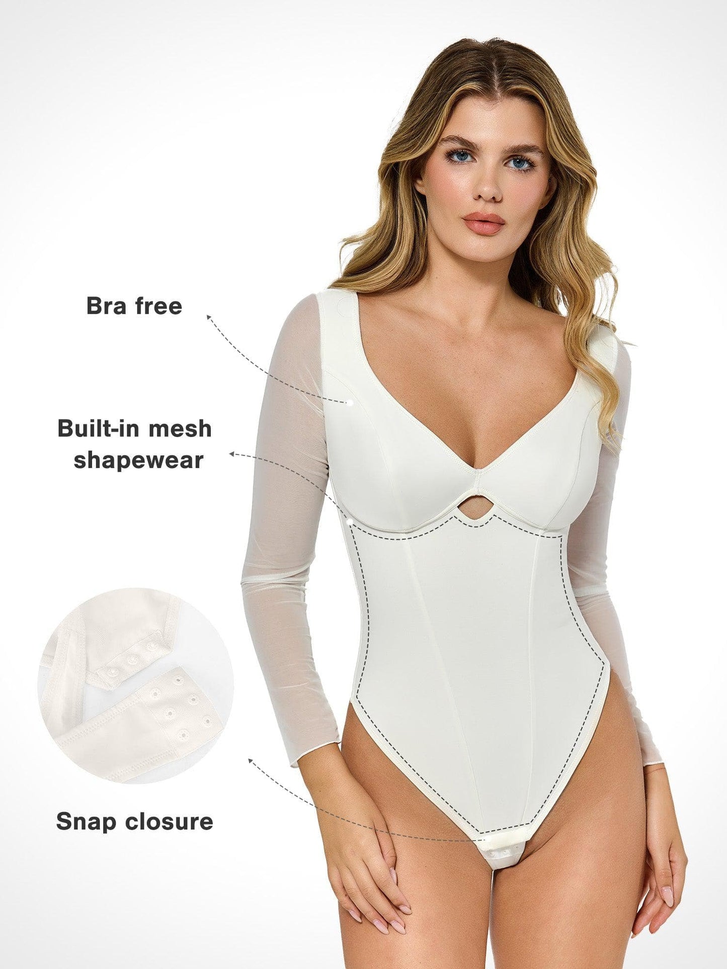 DALIA - Shapewear Mesh Sleeve Cutout Sweetheart Sculpting Bodysuit