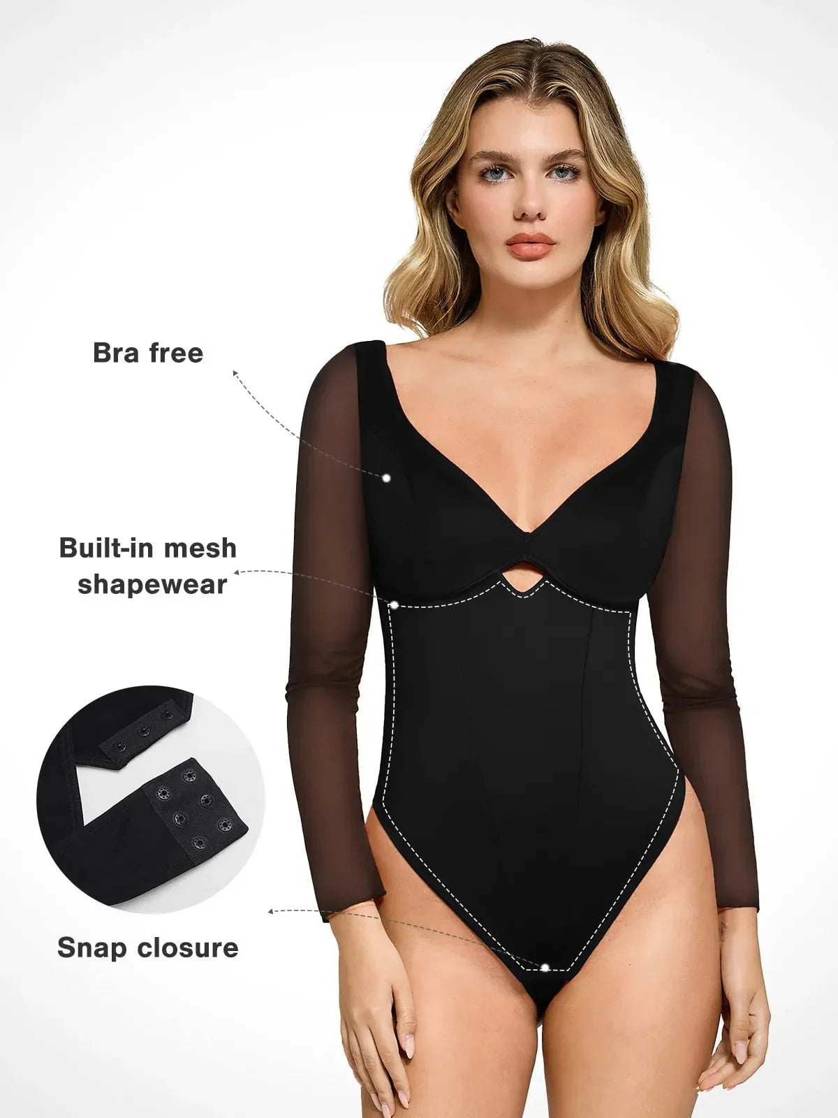 DALIA - Shapewear Mesh Sleeve Cutout Sweetheart Sculpting Bodysuit