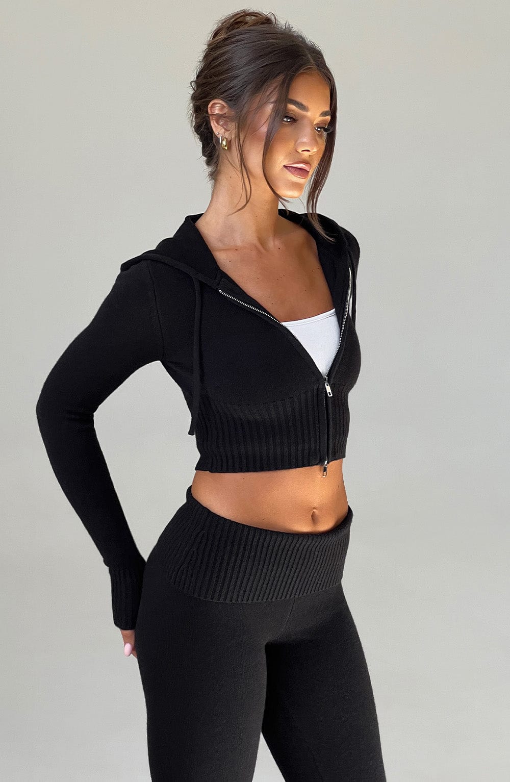 DALIA Knit Hoodie Set - Black
