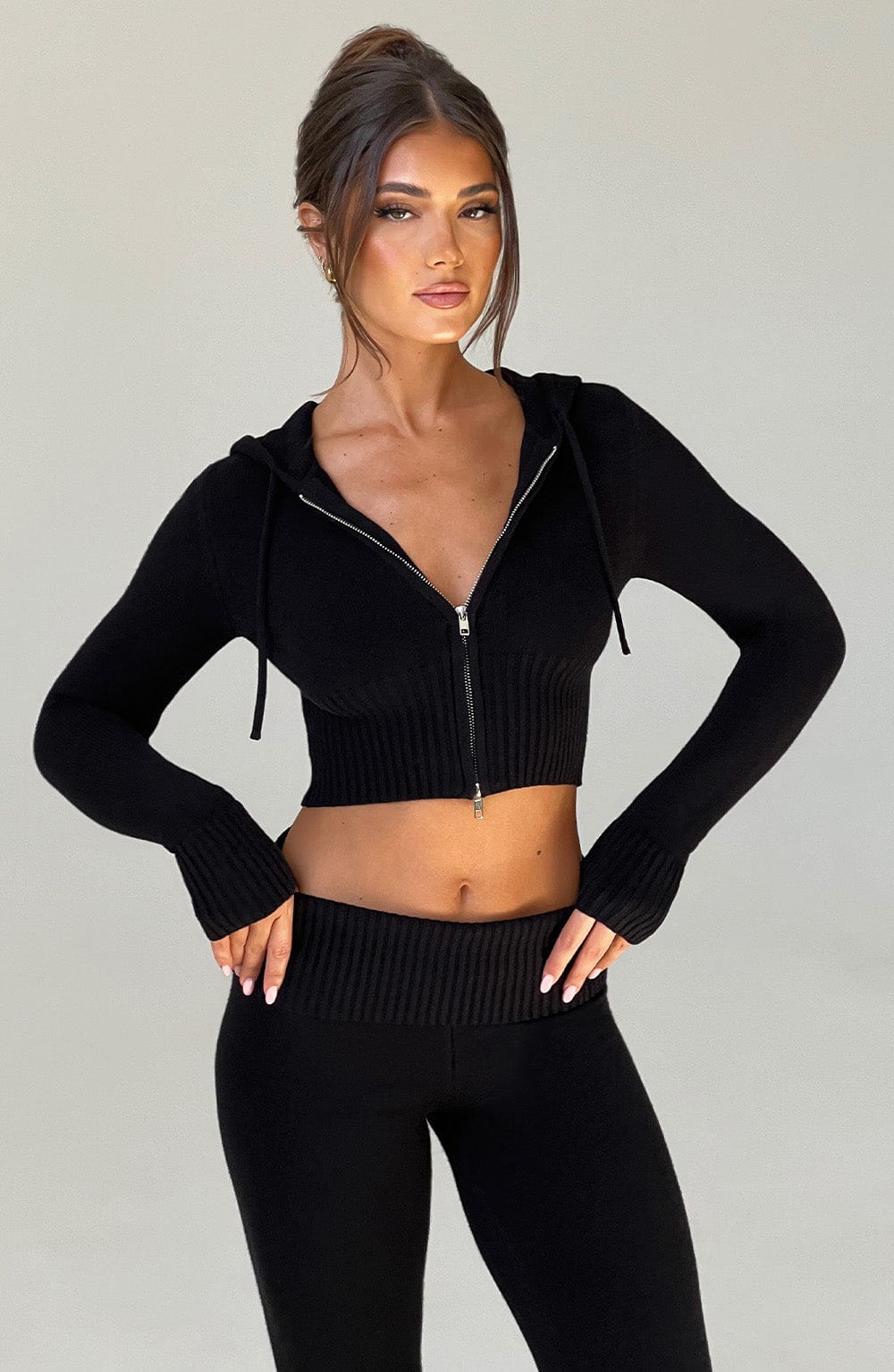 DALIA Knit Hoodie Set - Black