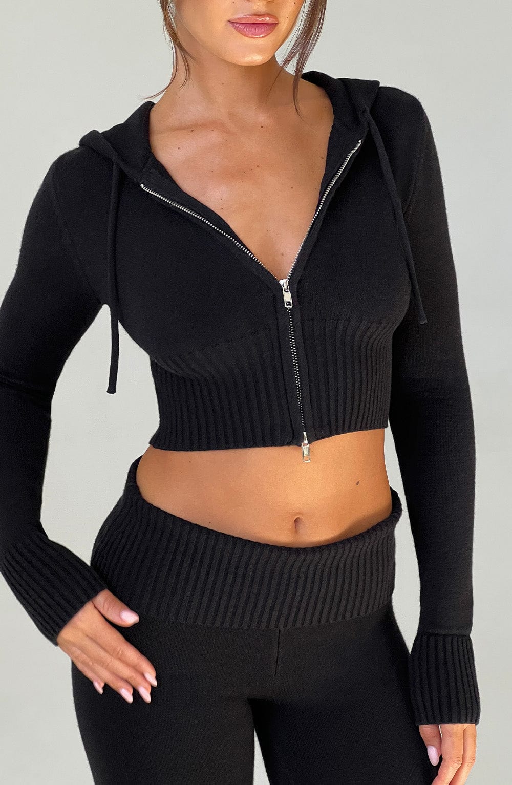 DALIA Knit Hoodie Set - Black