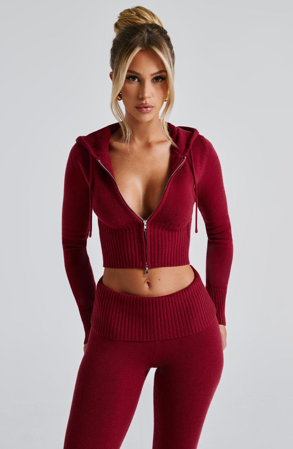 DALIA - Knit Hoodie Set Red