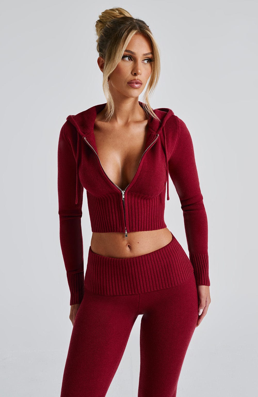 DALIA - Gebreide hoodie set rood