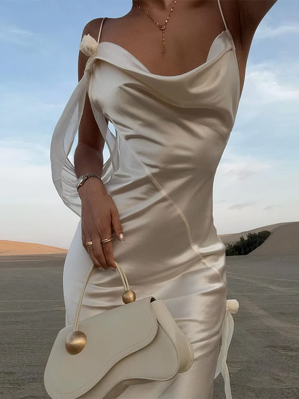 DALIA - Grace Satin Halter Maxi Dress