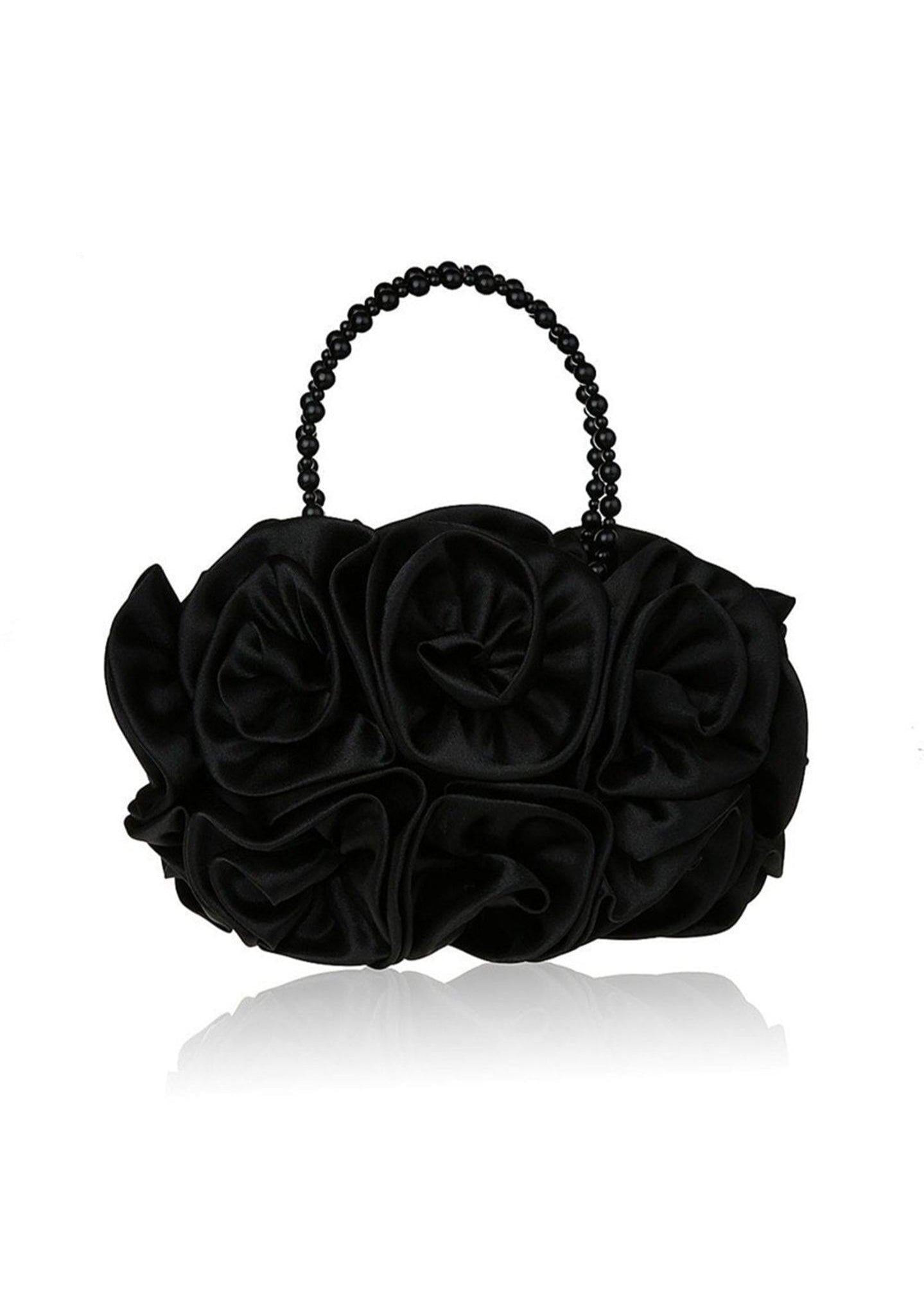 DALIA - Satin Rosettes Pearl Handbag
