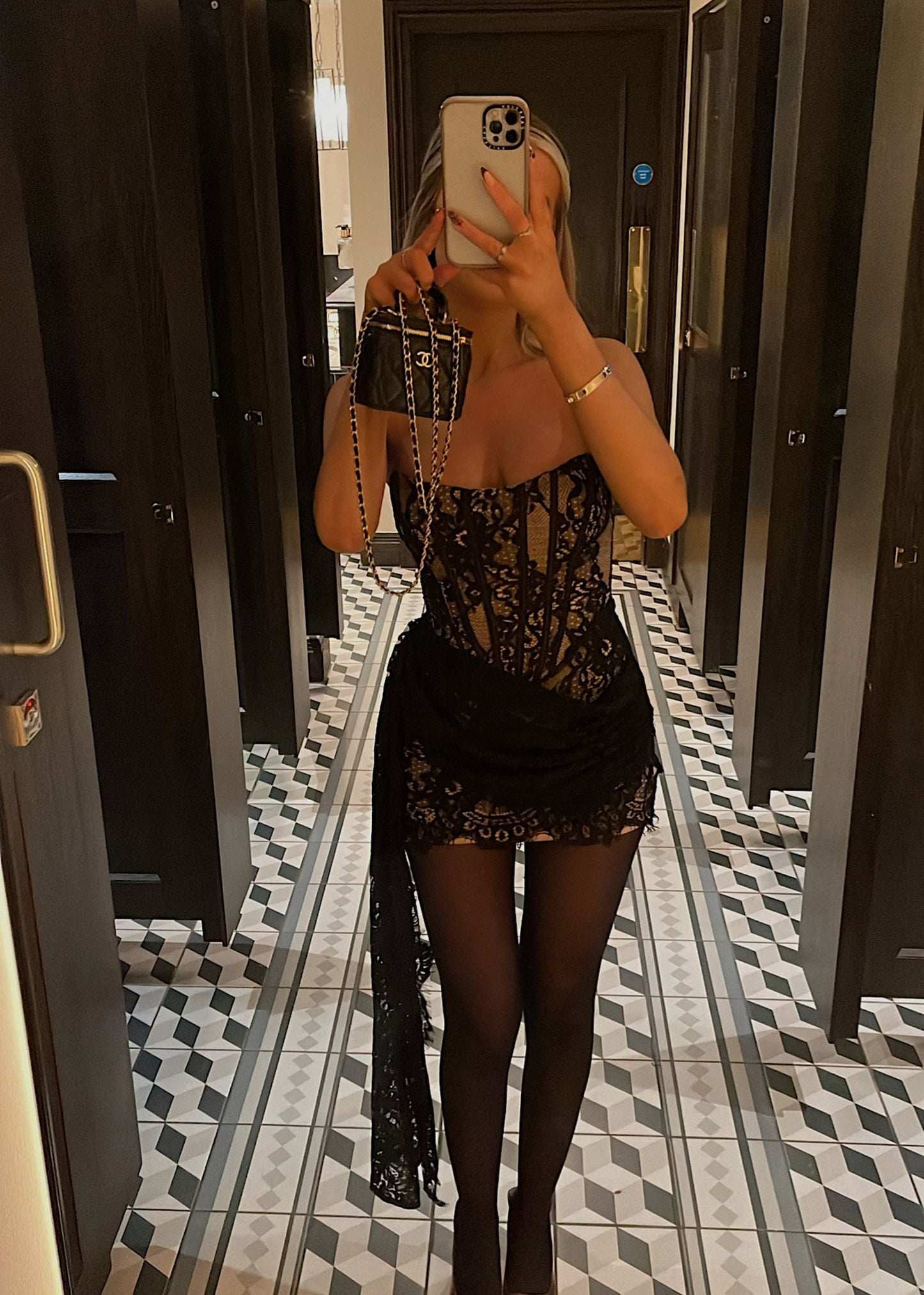 DALIA - Lace Mini Dress with Drape - Black