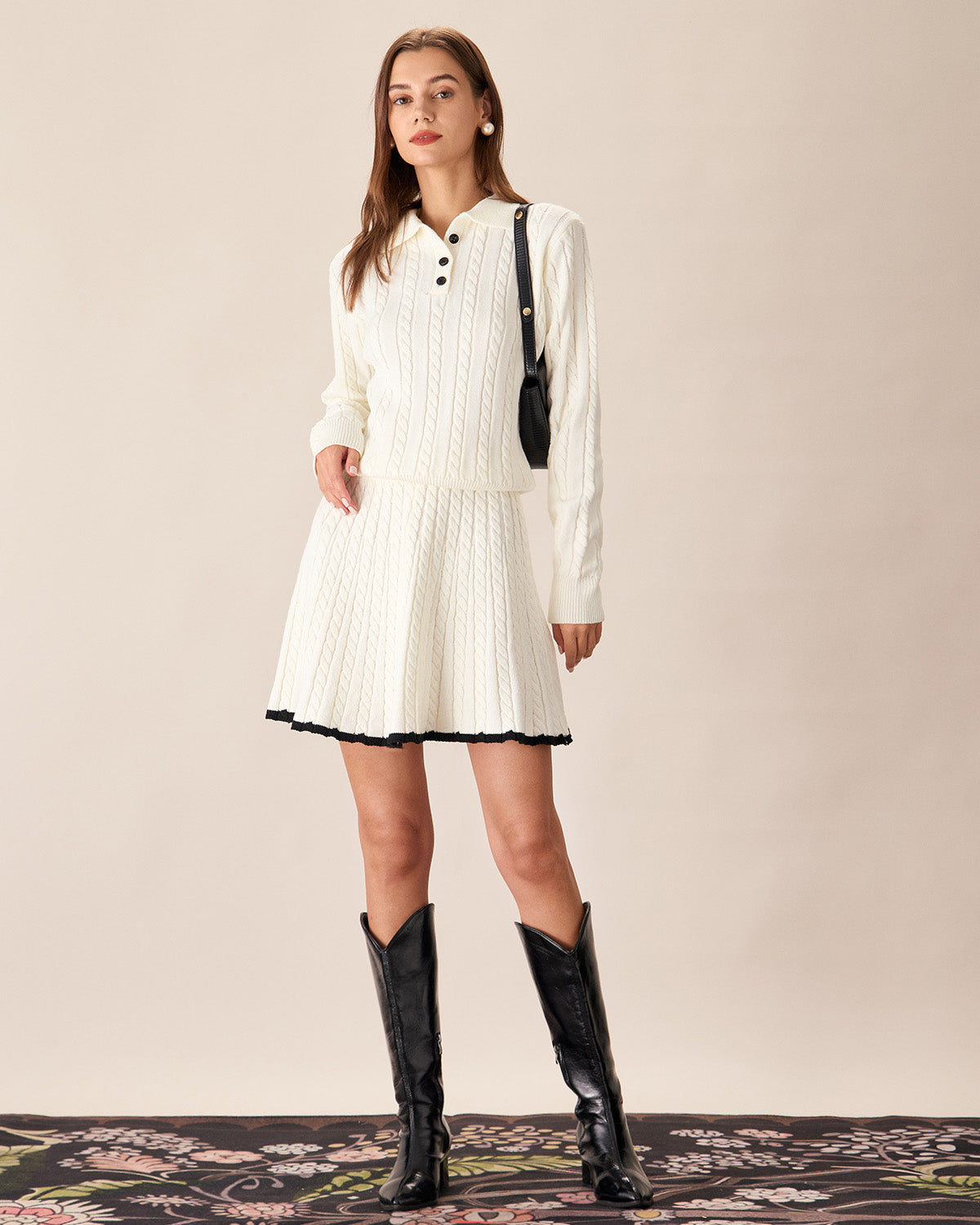 DALIA - Biała kontrastowa dzianinowa spódnica mini