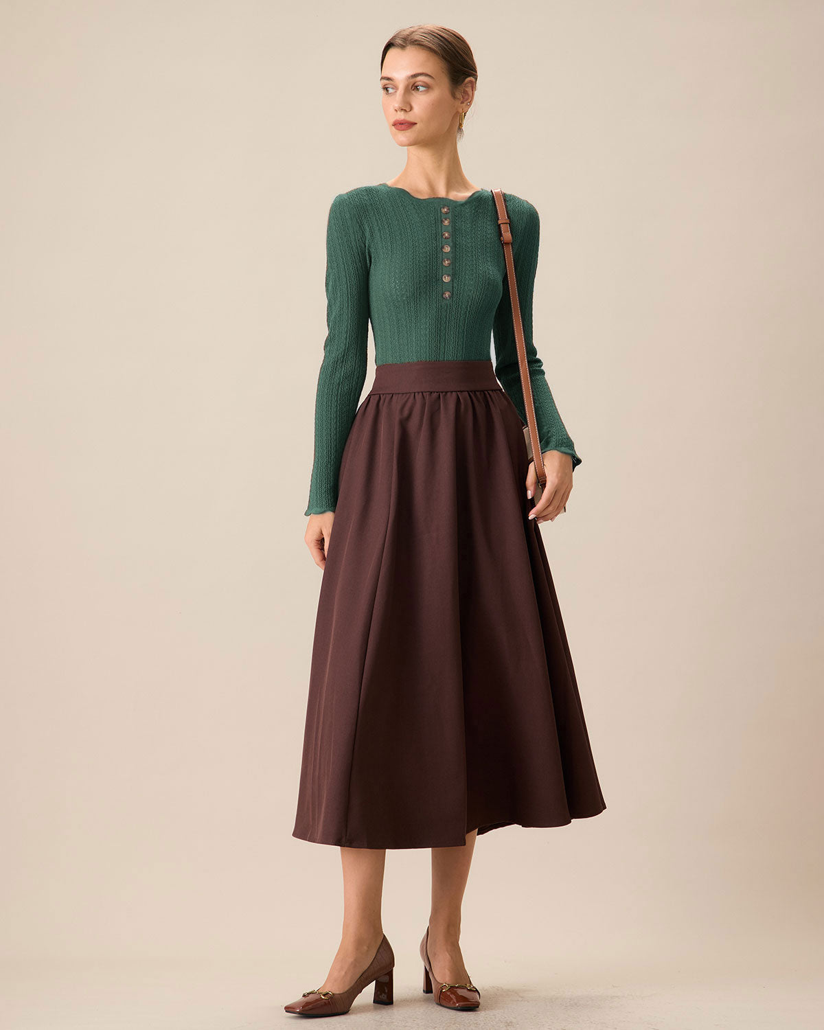 DALIA - Zielony sweter z falbanką