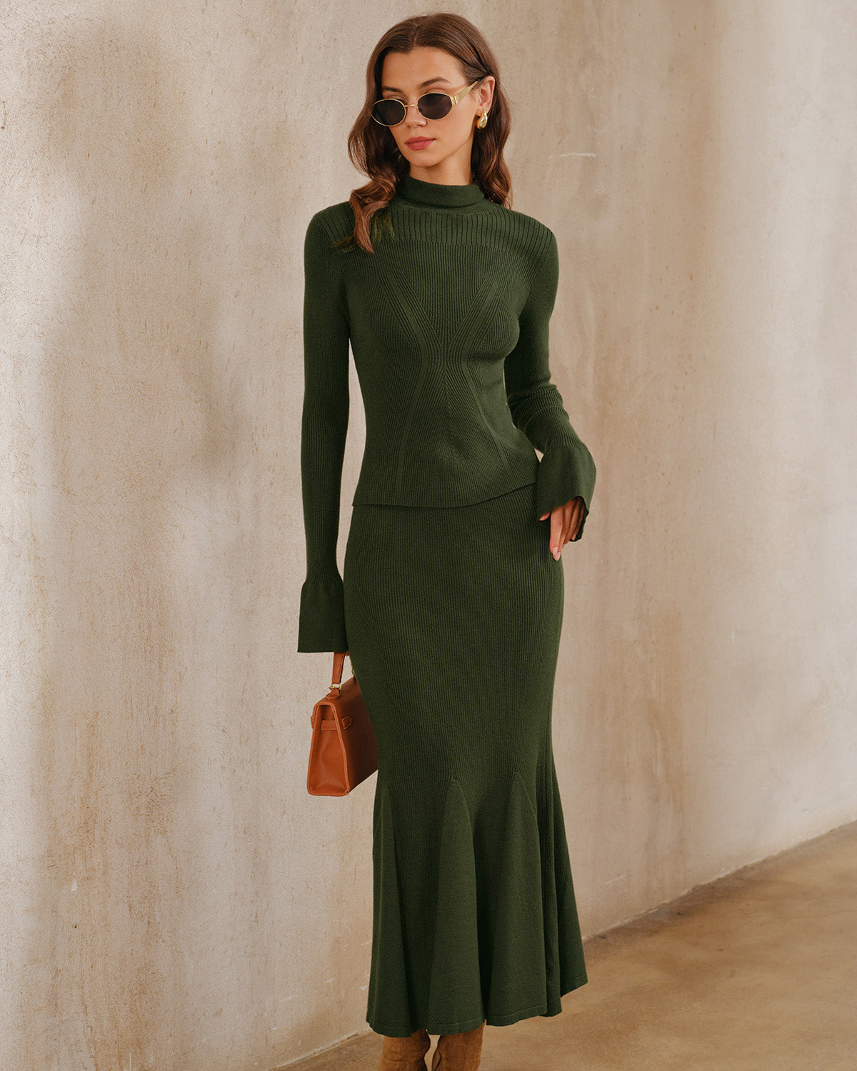 DALIA - Groene trui met schildpadmotief en wijde mouwen