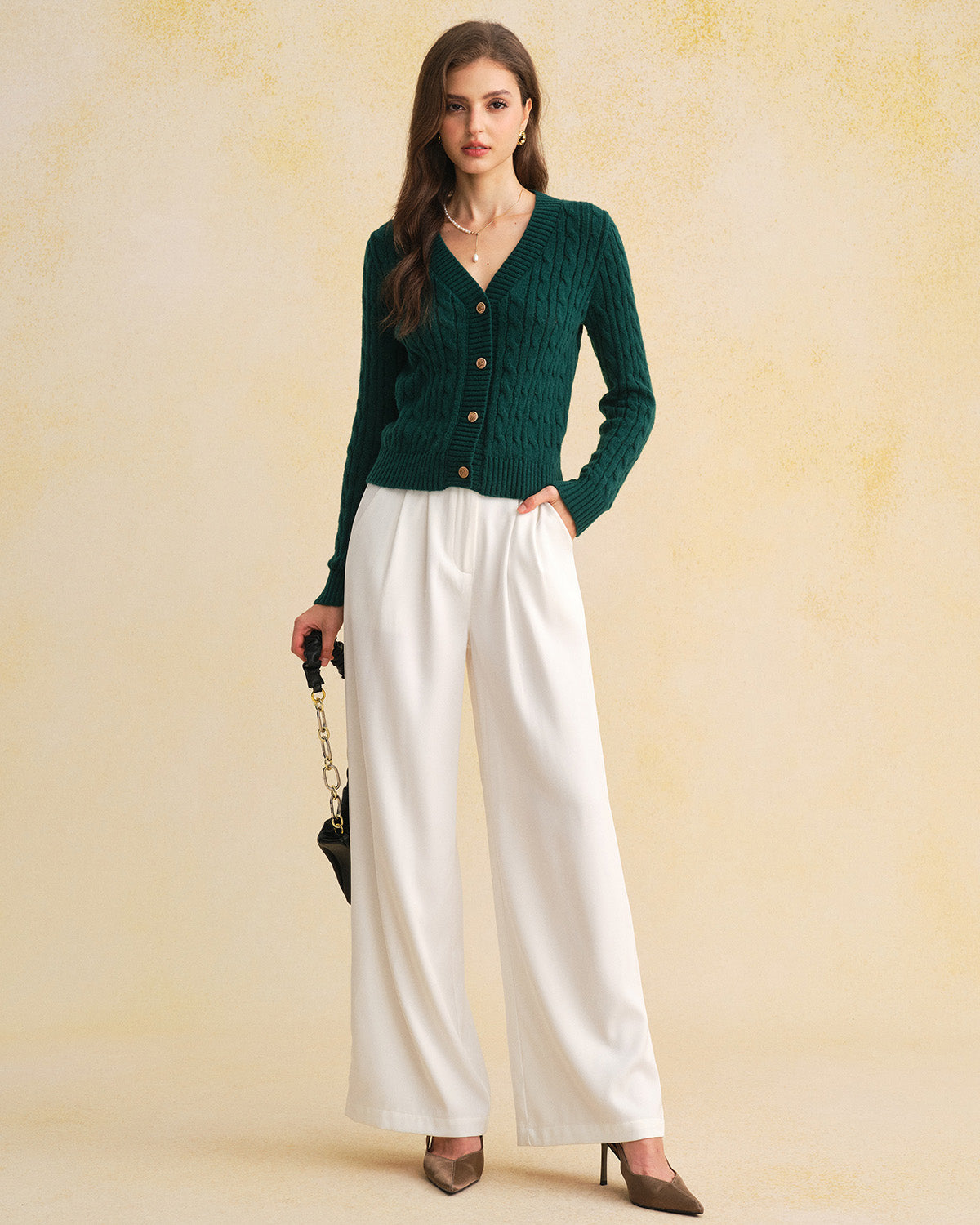 DALIA - Green Single Breasted Daily Knit Cardigan