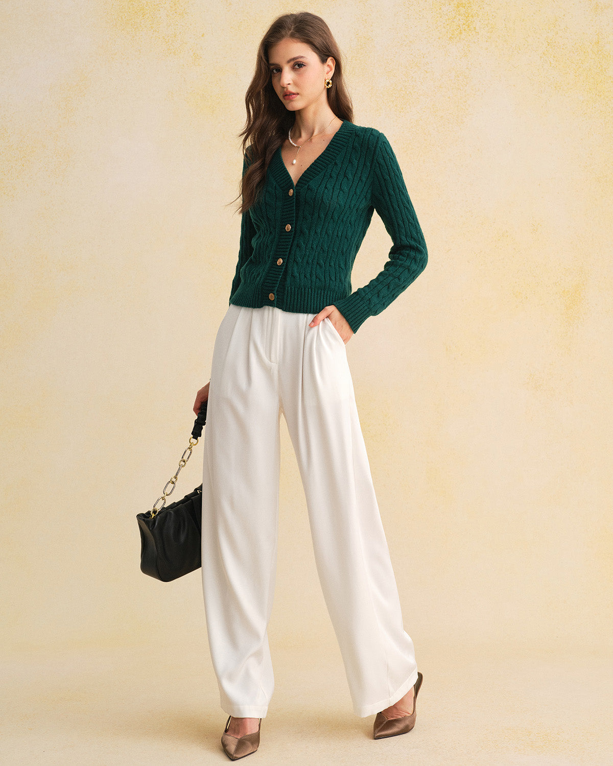 DALIA - Green Single Breasted Daily Knit Cardigan