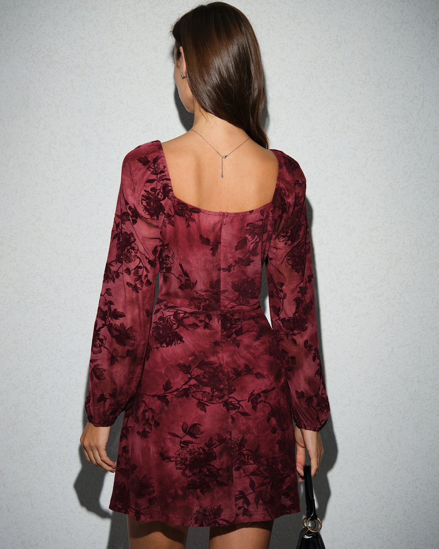DALIA - Wine Red Cowl Neck Floral Mini Dress
