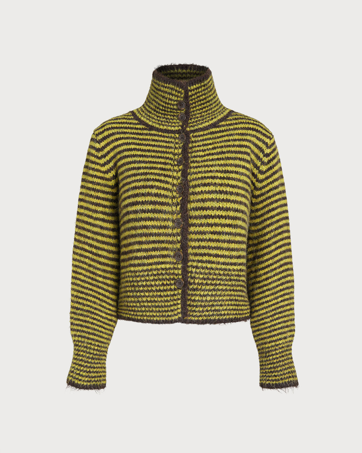 DALIA - Green Striped Turtle Knit Cardigan