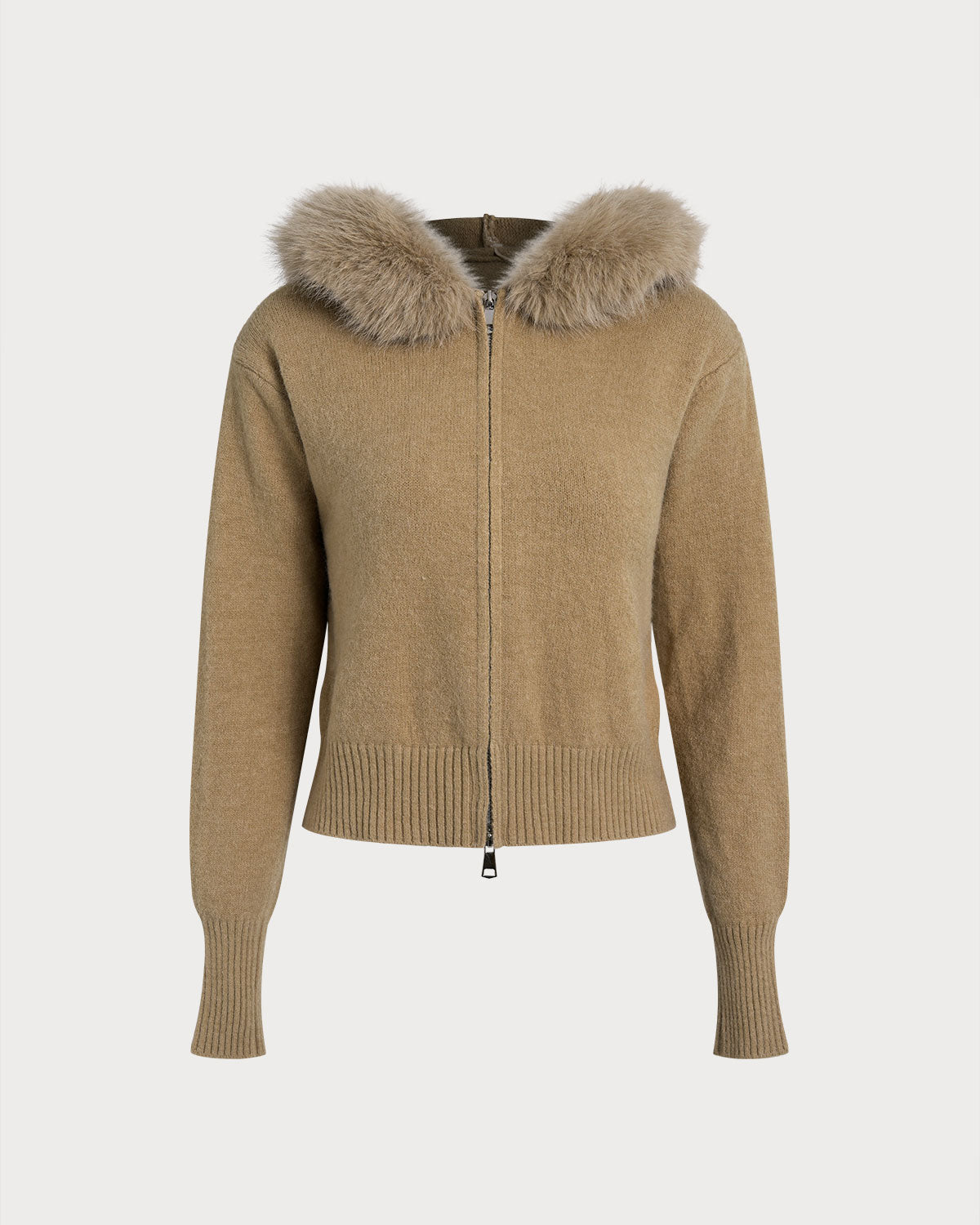 DALIA - Khaki gebreide cardigan met capuchon