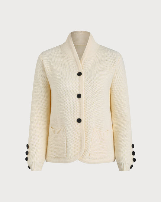 DALIA - Wit vest met V-hals en enkele rij knopen