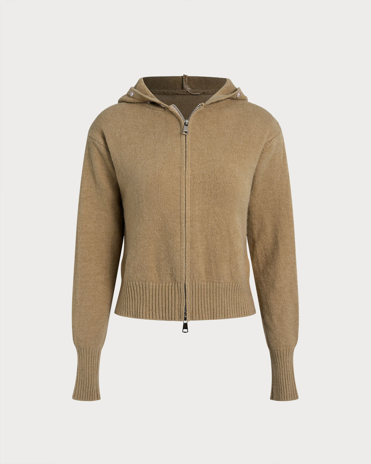 DALIA - Khaki gebreide cardigan met capuchon