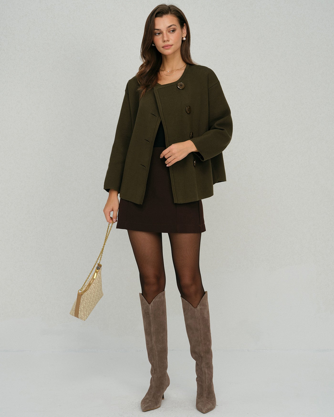 DALIA - Groen vest met ronde hals en ceintuur