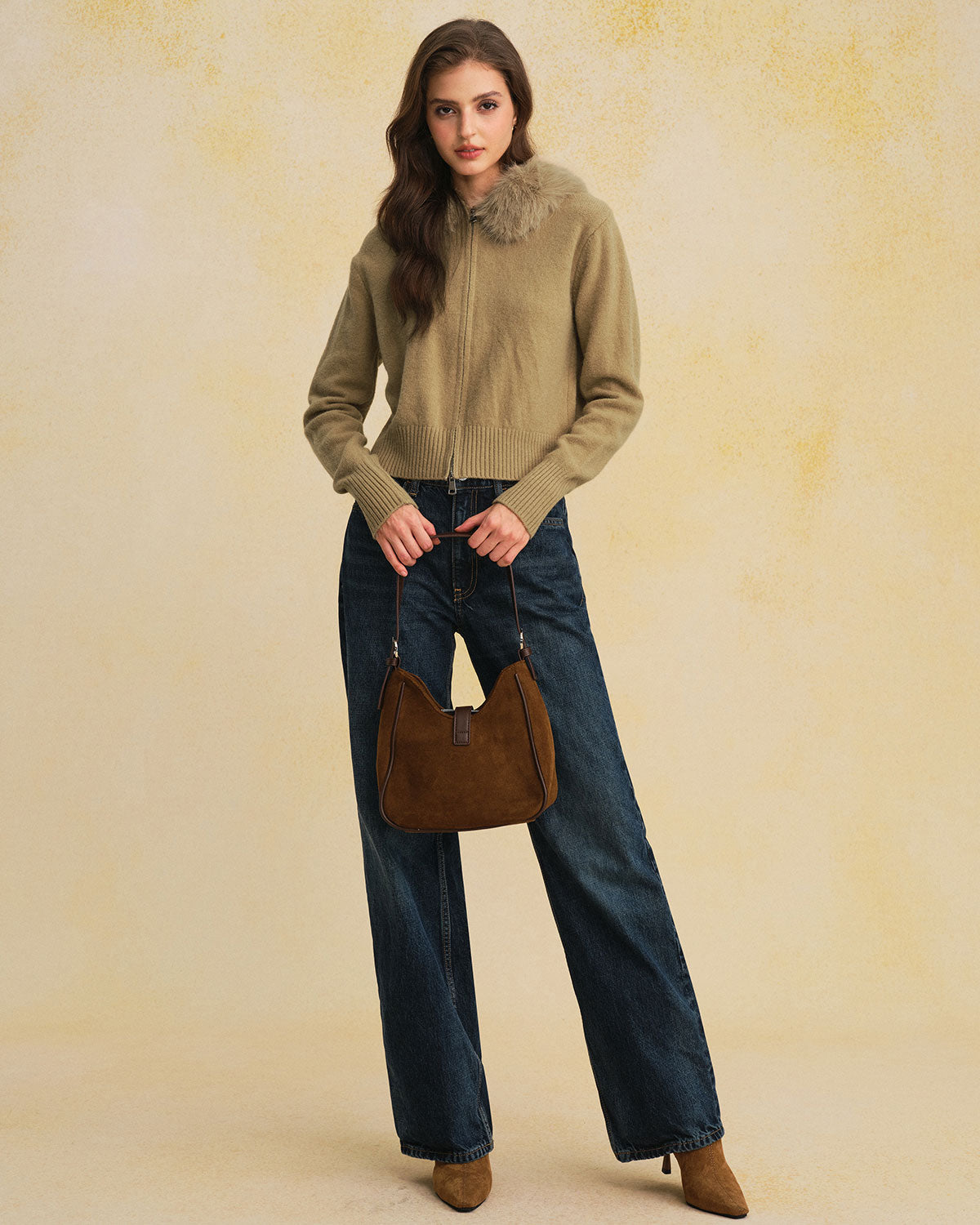 DALIA - Khaki gebreide cardigan met capuchon