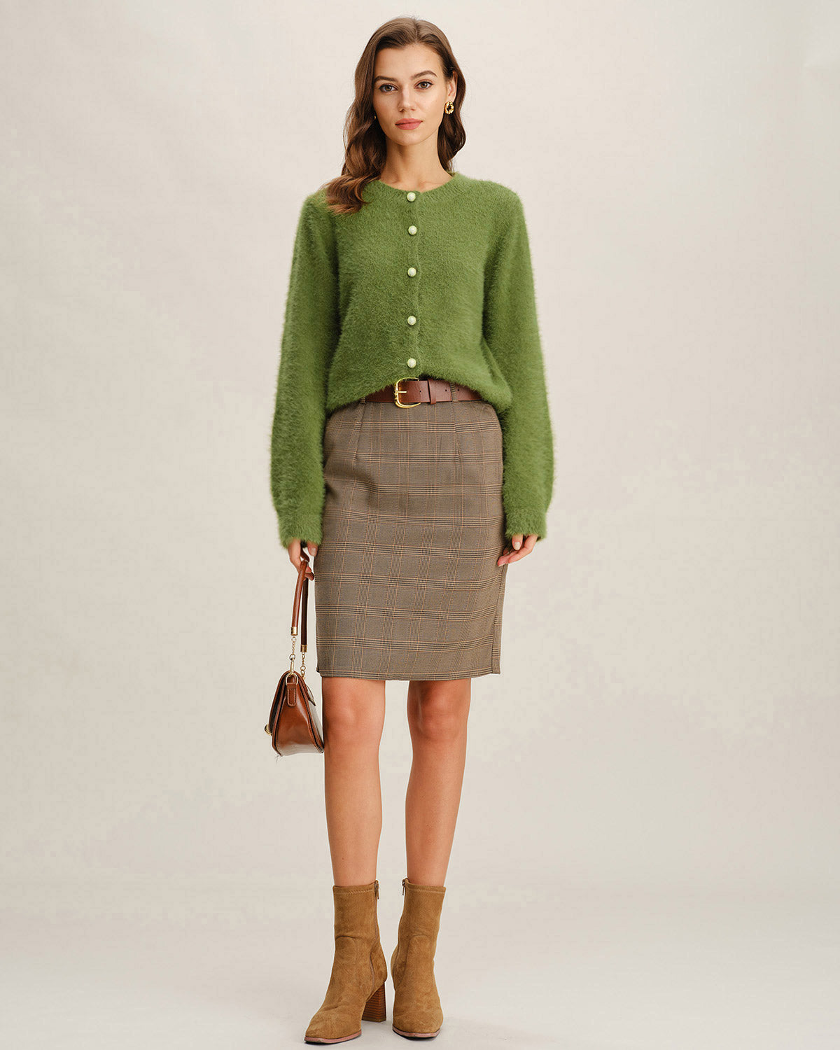 DALIA - Zielony dzianinowy kardigan z okrągłym dekoltem