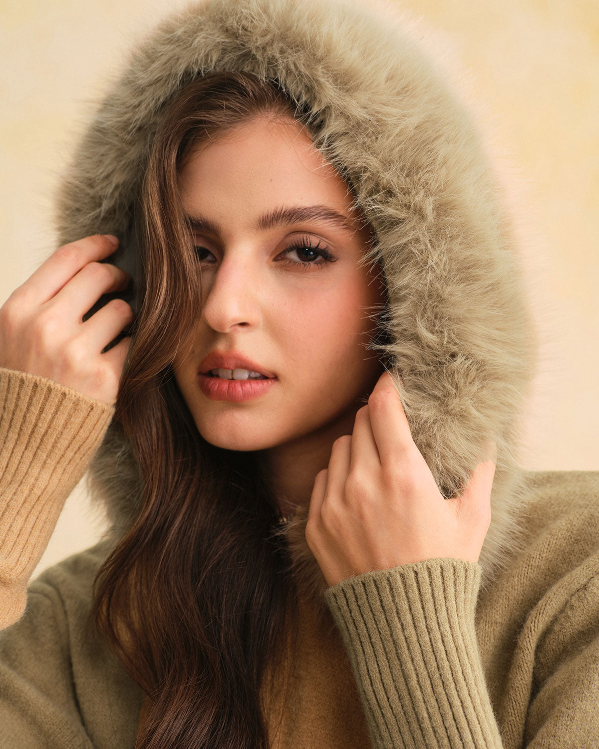 DALIA - Khaki gebreide cardigan met capuchon