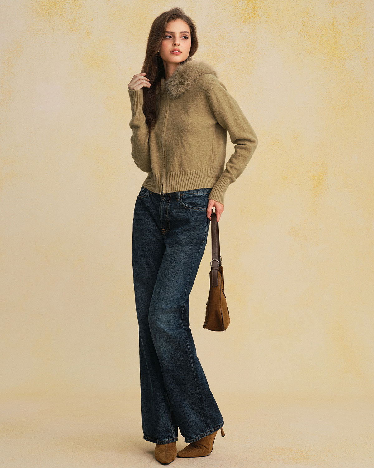 DALIA - Khaki gebreide cardigan met capuchon