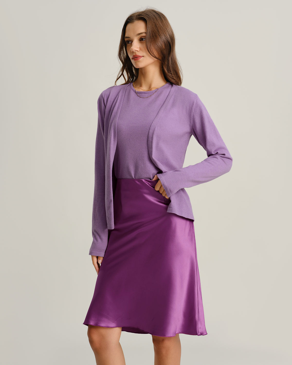 DALIA - Fioletowy kardigan z prążkowanej dzianiny