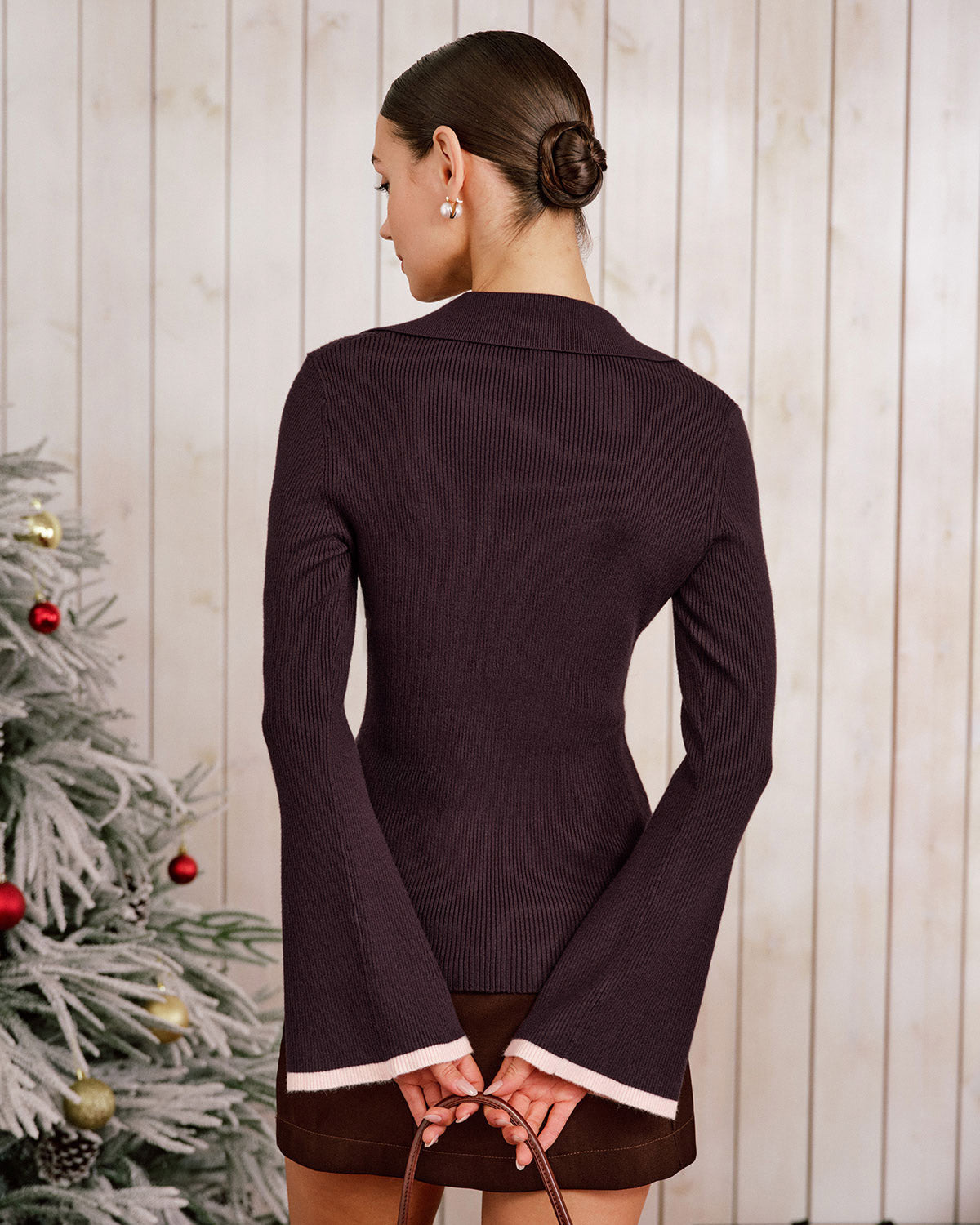 DALIA - Paars gebreid vest met contrasterende wijde mouwen