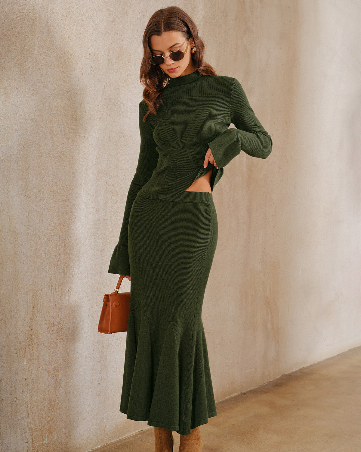 DALIA - Green Knit Mermaid Midi Skirt