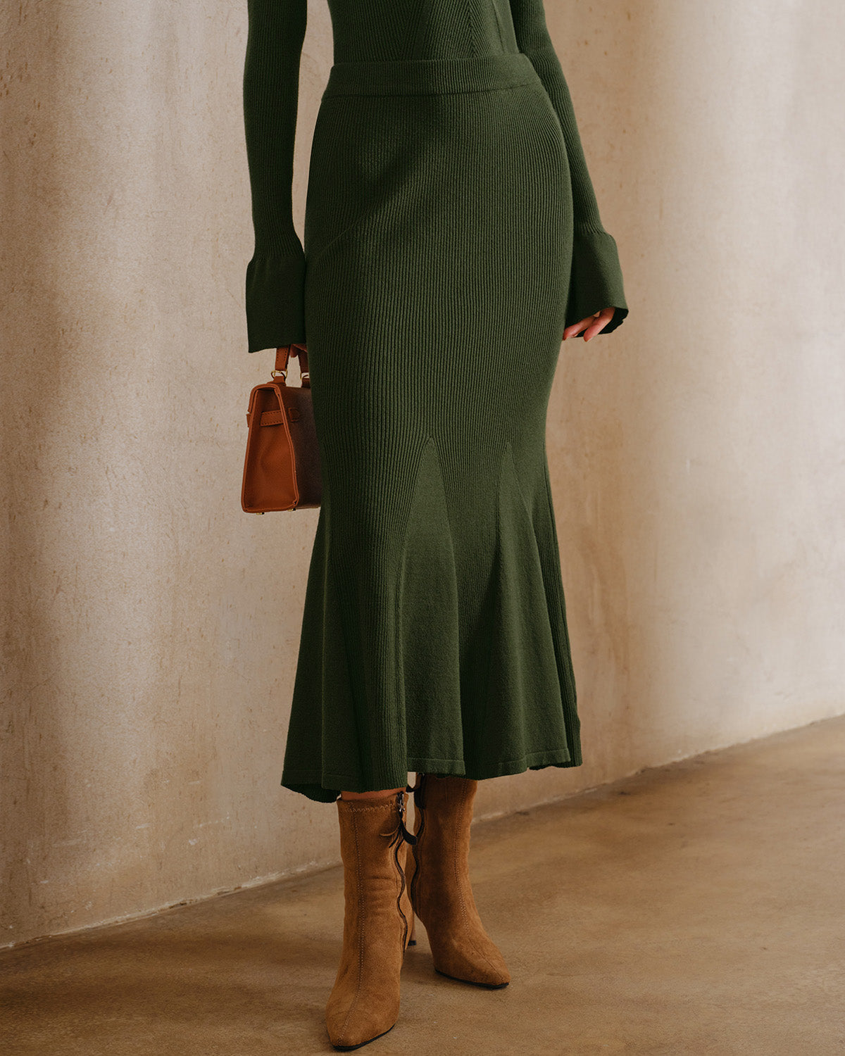 DALIA - Green Knit Mermaid Midi Skirt