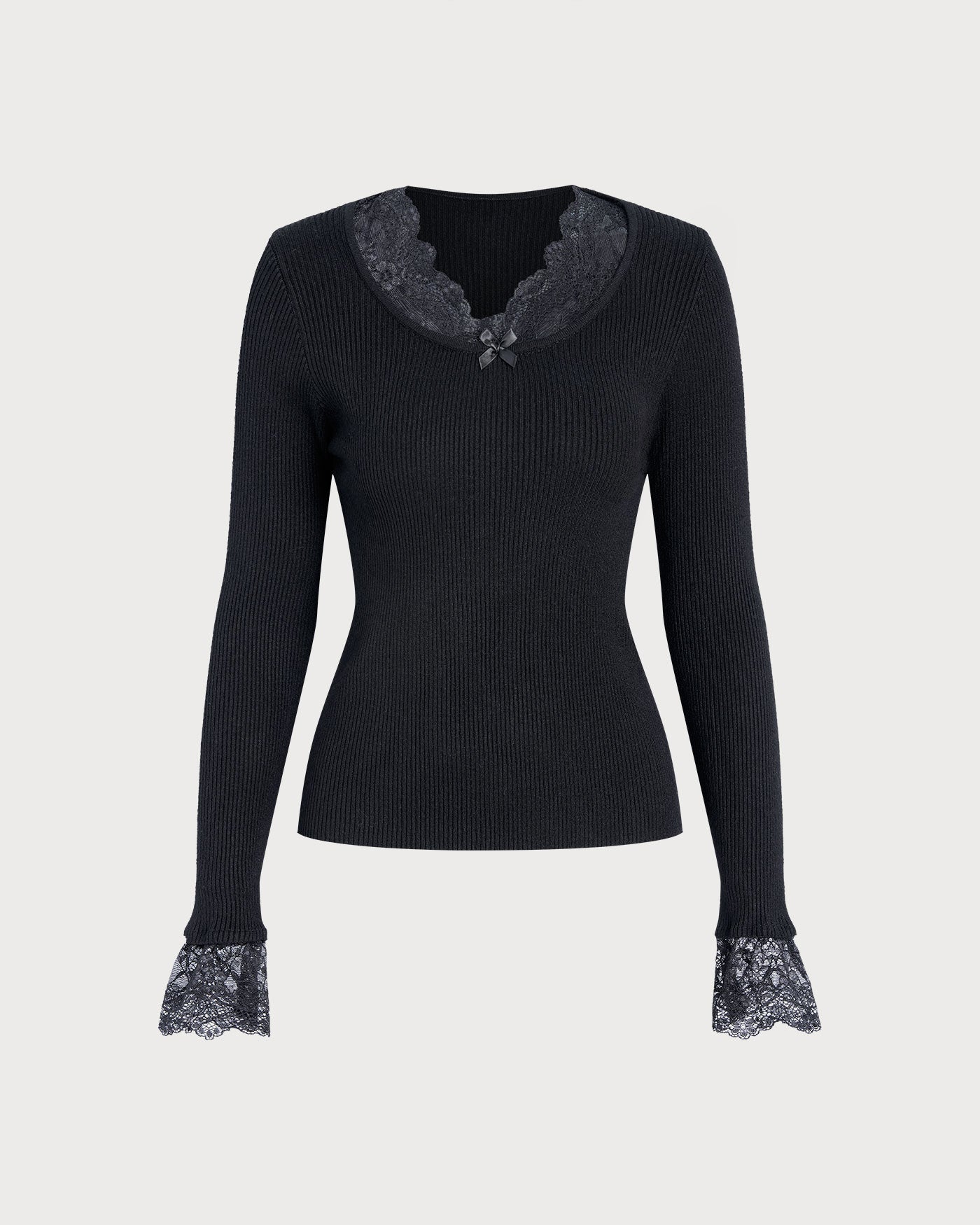 DALIA - Black V Neck Lace Sweater