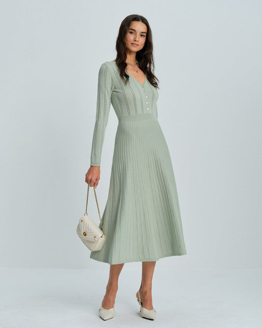 DALIA - Groene V-hals viscose sweaterjurk