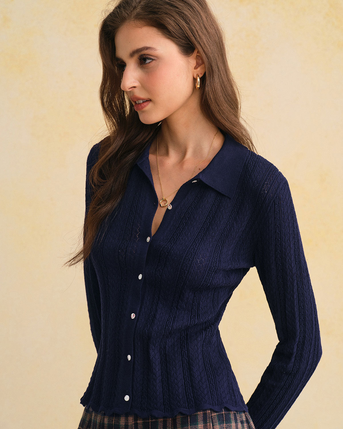 DALIA - Granatowy, jednorzędowy kardigan dzianinowy