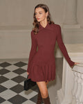 DALIA - Coffee A-Line Pleated Knitted Dress
