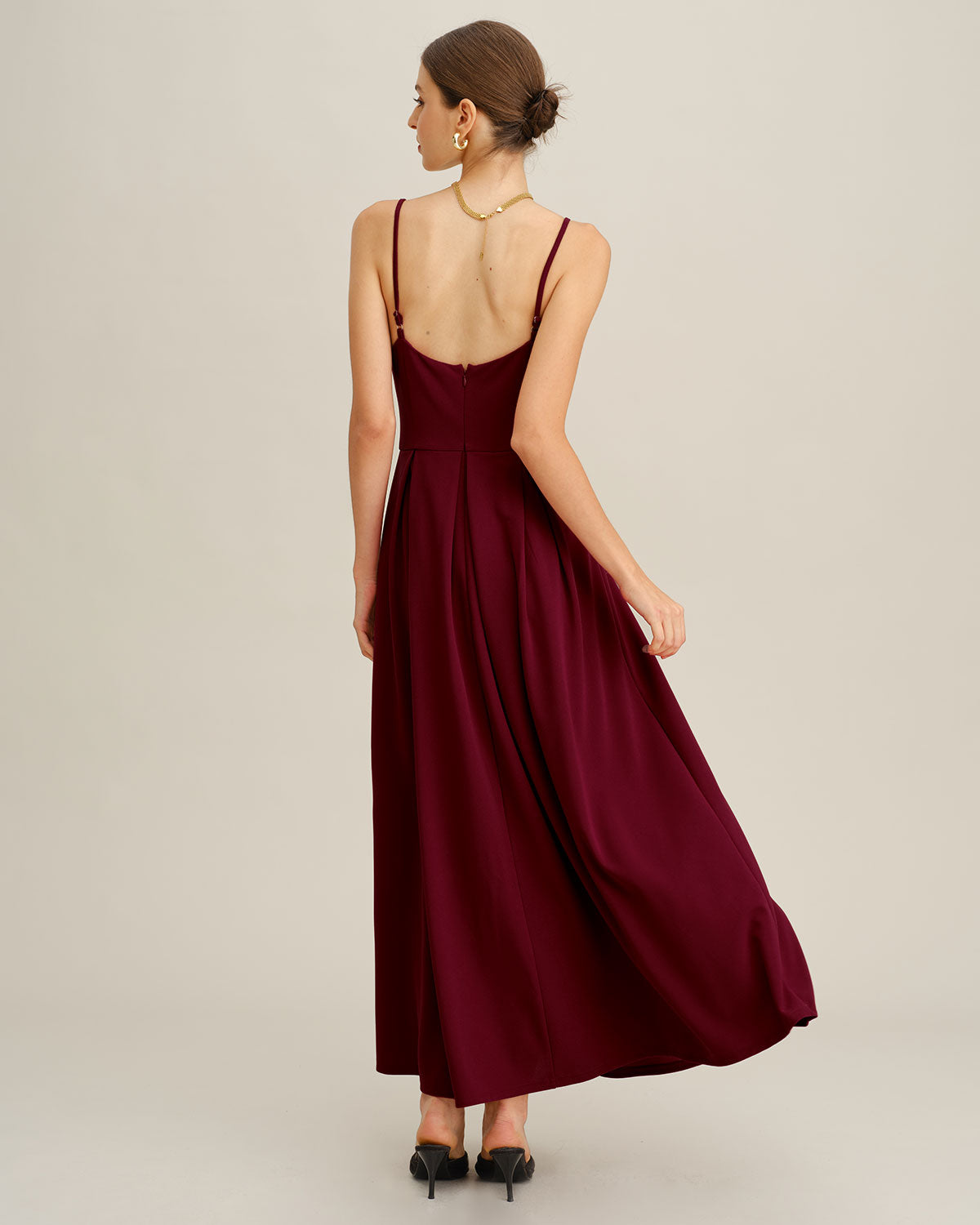 DALIA - Wijnrode geplooide slip maxi-jurk